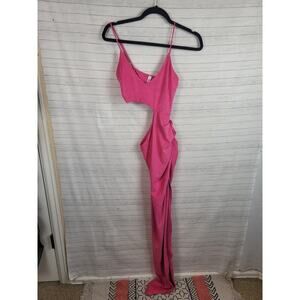 LUCY IN THE SKY Ella Suede Cutout Maxi Dress in Pink, sz Small